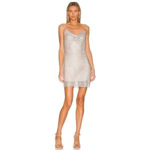 Alice + Olivia Harmony Crystal Silver Mini Dress - Size 12